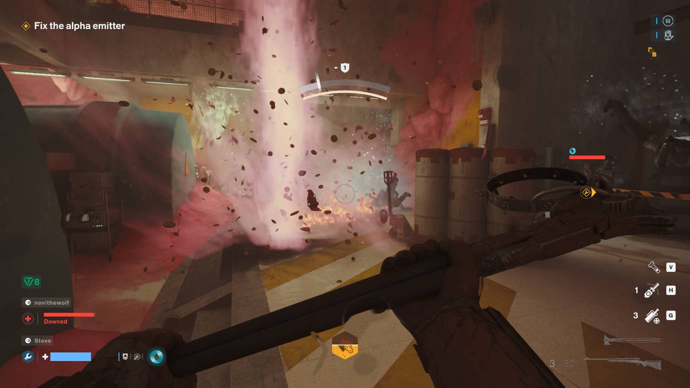 Using the piggy bank Altered Augment in in FBC: Firebreak, creating a swirling cloud of loose change.